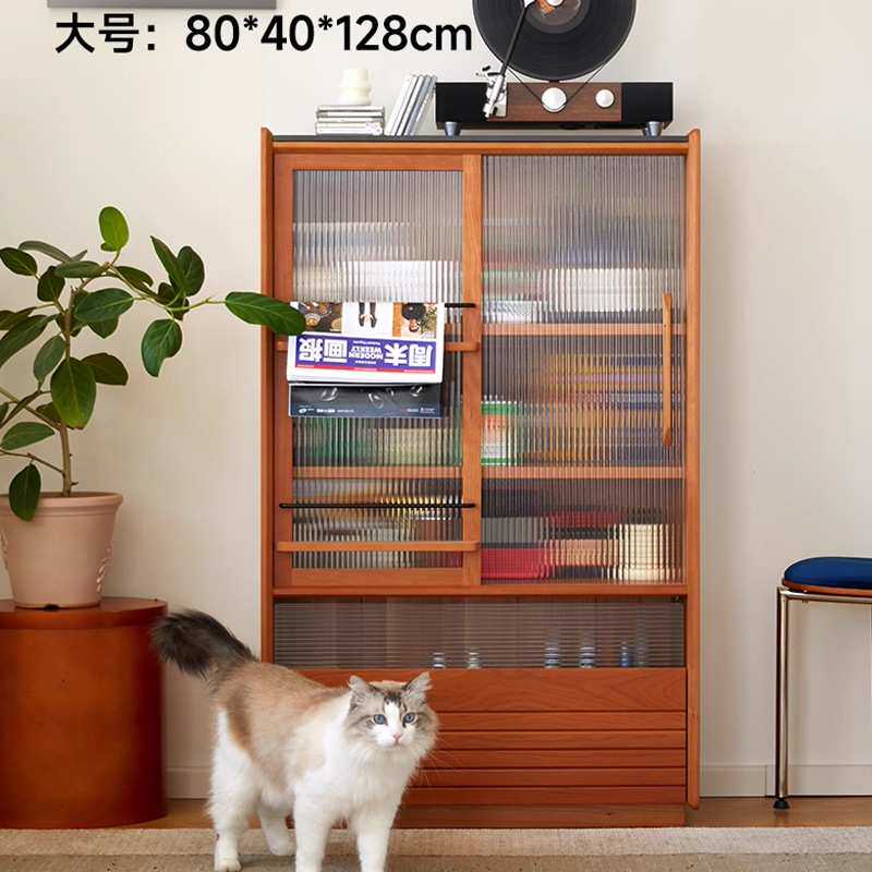 北欧樱桃木电视旁储物柜简约客厅小户型收纳柜靠墙实木柜子置物柜