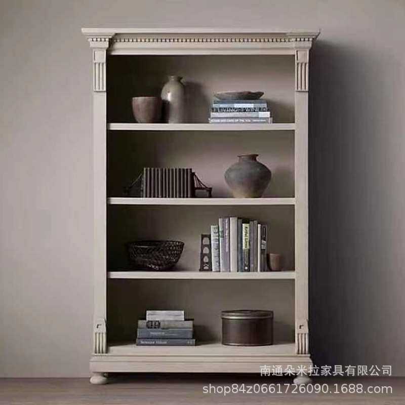 美式乡村实木橡木书房书柜简约复古做旧书房存储柜展示柜