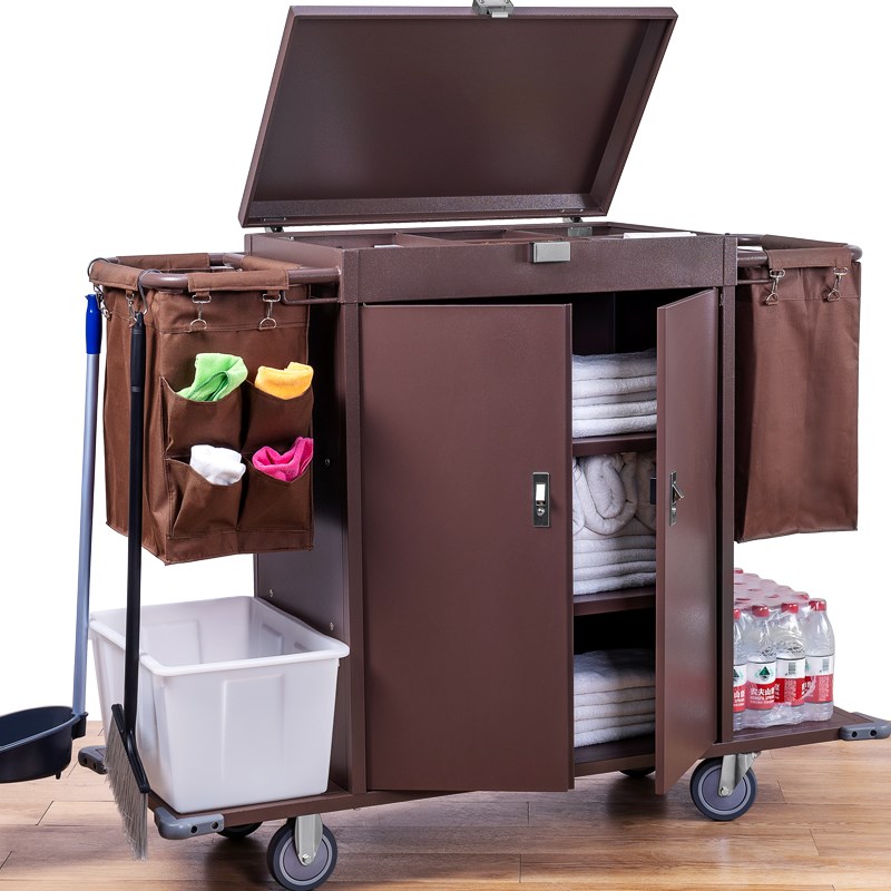 酒店宾馆客房带门带盖带锁多功能手推布草车保洁服务车清洁工作车