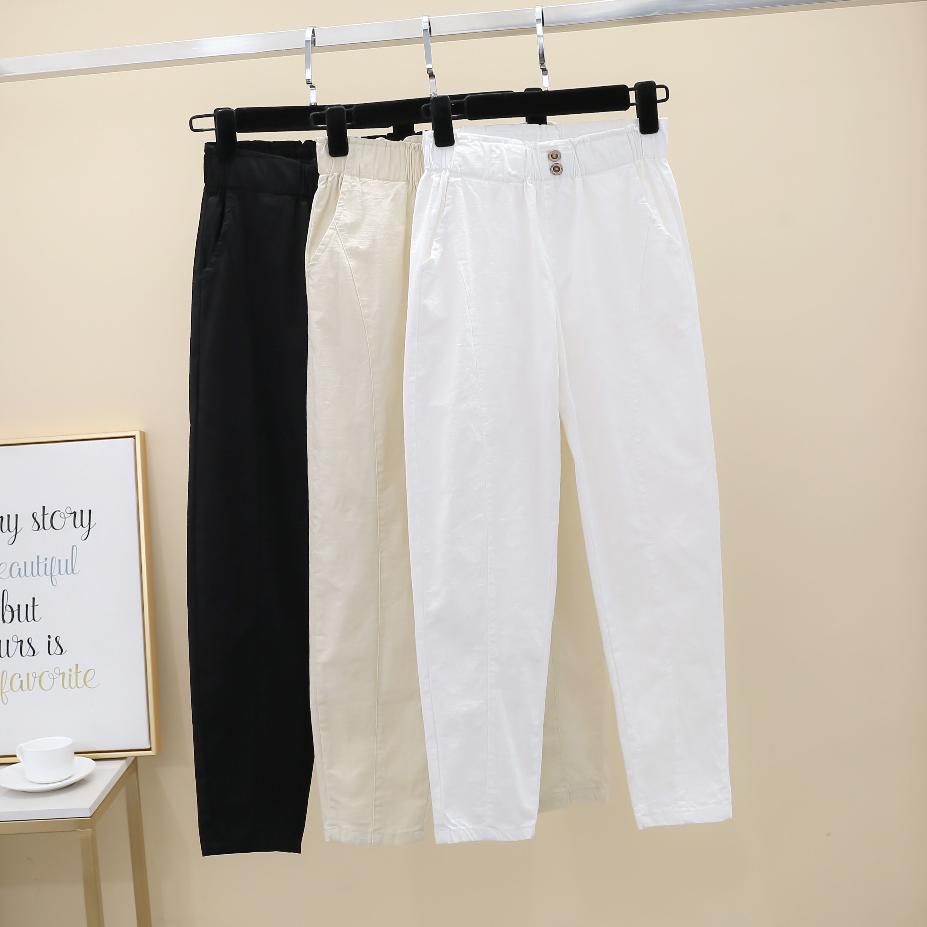 裤子女夏季薄款2025新款高腰显瘦直筒宽松时尚百搭九分胖mm哈伦裤