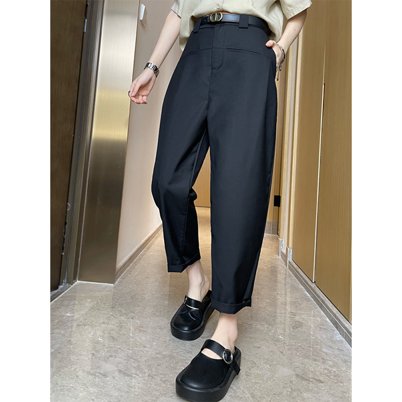 西装裤女夏季2025新款高腰宽松直筒显瘦小个子垂感休闲九分香蕉裤