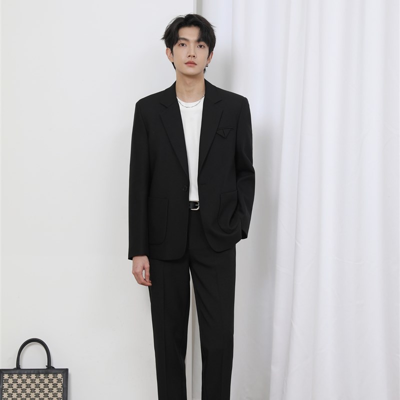 阿茶与阿古黑色高级感西装男套装春季新品宽松简约休闲西服西裤