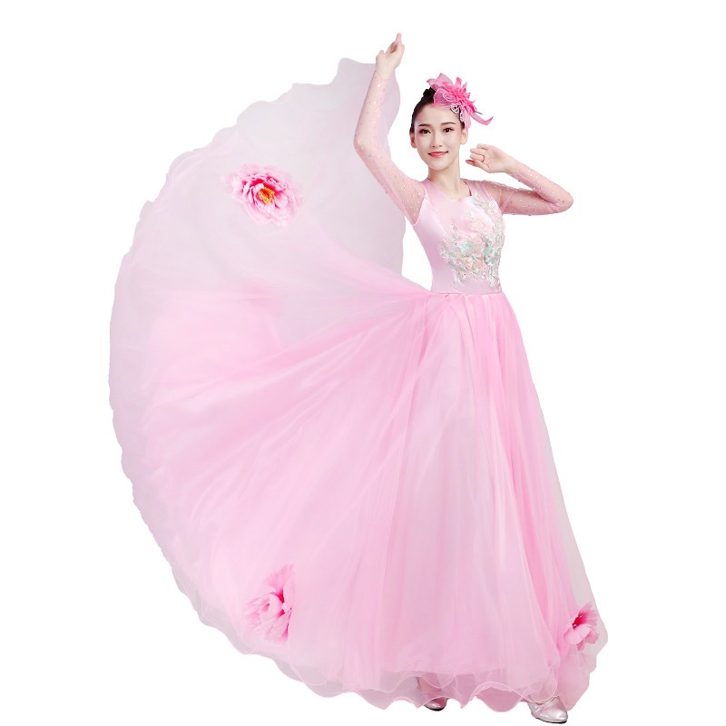 盛世花开舞蹈开场舞大摆裙演出服装新款成人女大气舞台歌伴舞长裙