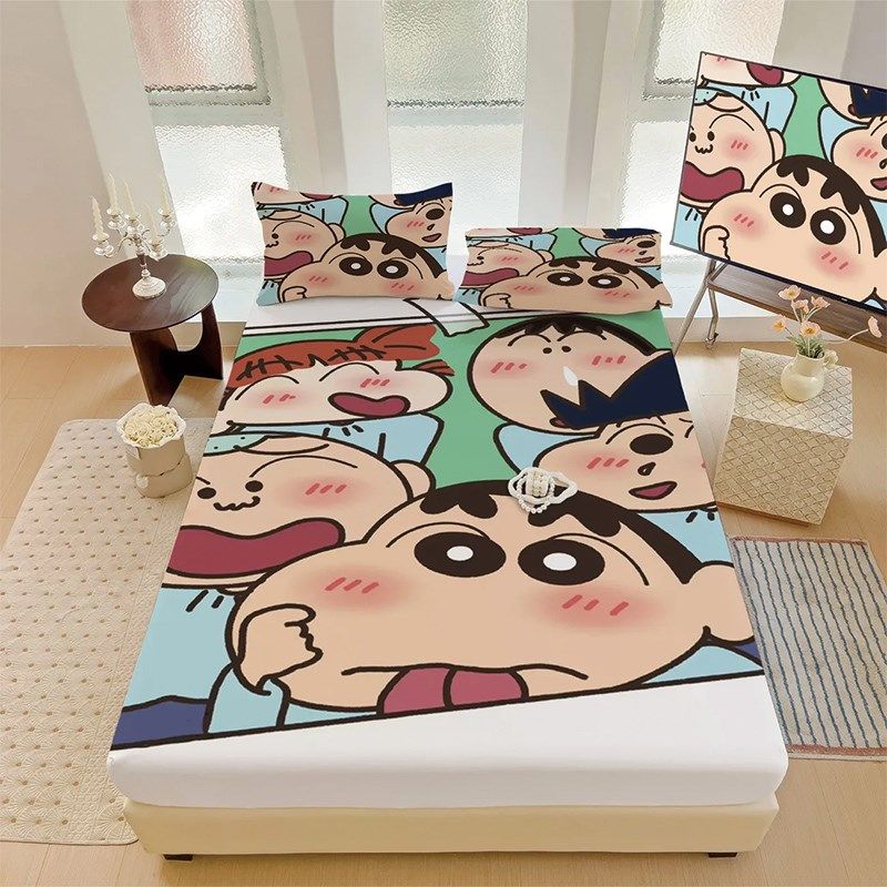 可爱小新一家床单床笠日式卡通床垫套罩席梦思防尘罩双人床1.5m米,床上用品,床单,淘宝优惠券,粉丝福利购,淘宝优惠卷