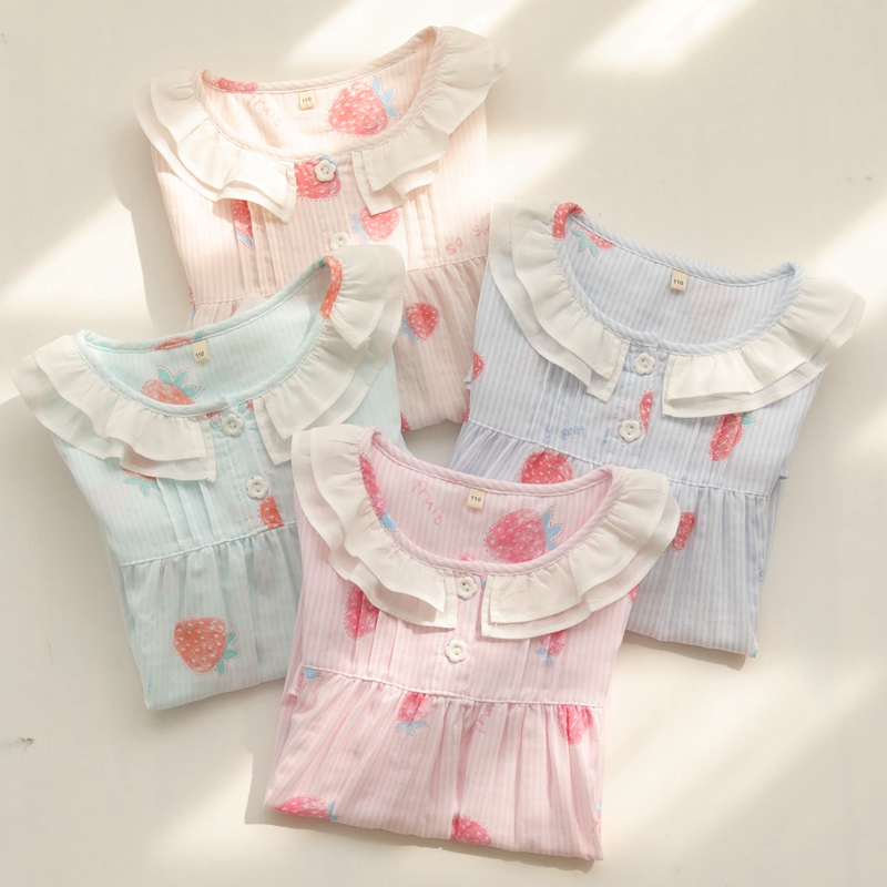 夏季女纯棉薄款纱布睡衣可爱公主宝宝可外穿短袖家居裙女童睡裙夏