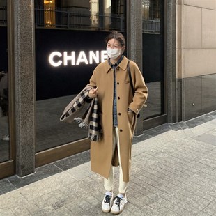 羊毛宽松毛呢外套 新款 灰色小个子双面羊毛大衣女中长款 2024年冬季