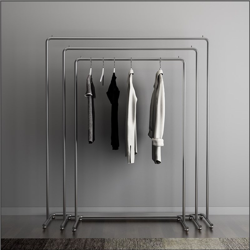 男服装店不锈钢拉丝展示架落地式服架子银色展示架挂衣架女装货架