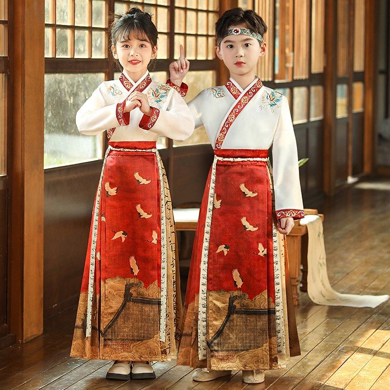 马面裙男童2024新款国风短袖套装古风汉服女童夏季明制儿童演出服,童装/婴儿装/亲子装,唐装,淘宝优惠券,粉丝福利购,淘宝优惠卷