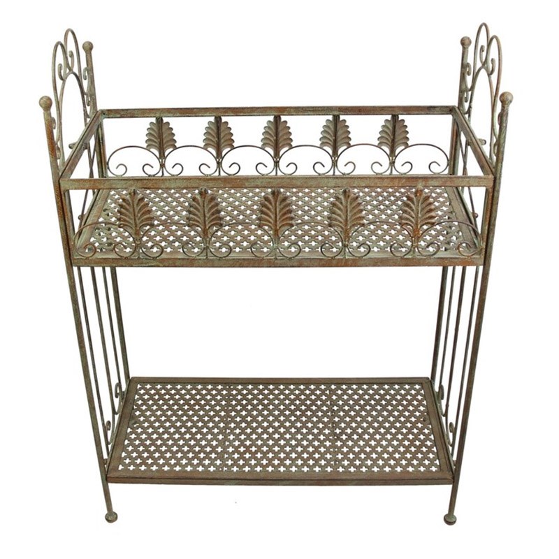 岛拉铁质双层花架 美式乡村复古花架置物架展示架结实立架层架子