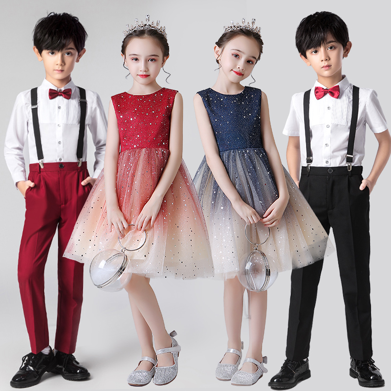 元旦儿童演出服中小学生大合唱女童主持人礼服裙男童朗诵表演服装