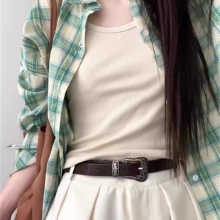 宽松格子外套春夏 女防晒小个子显瘦大版 幂式 穿搭显白绿色格纹衬衫