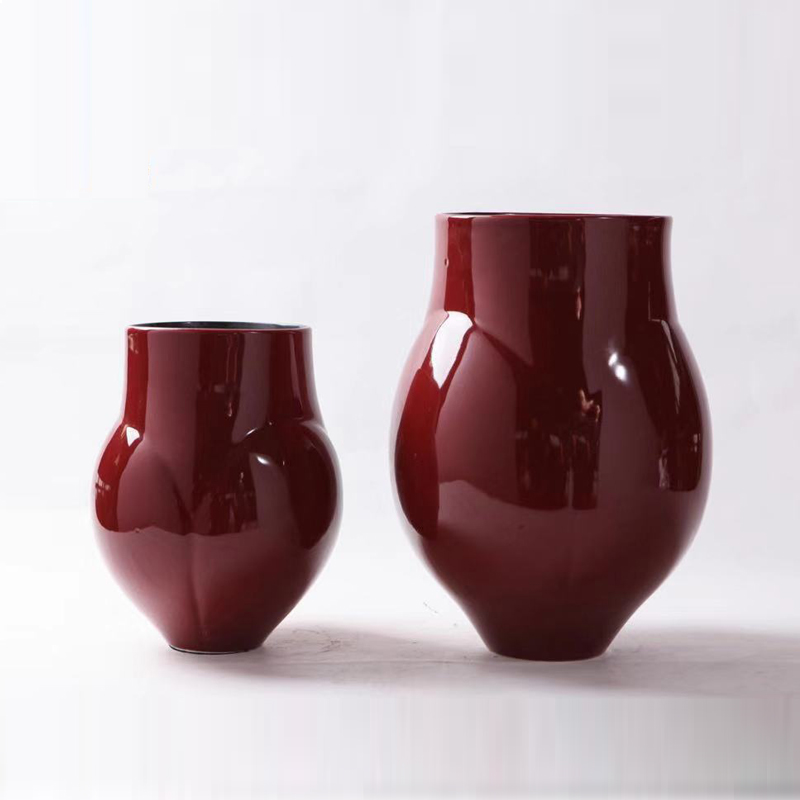景德镇瓷器陶瓷红釉喜庆插花瓶复古摆件新中式家居客厅装饰品瓷瓶