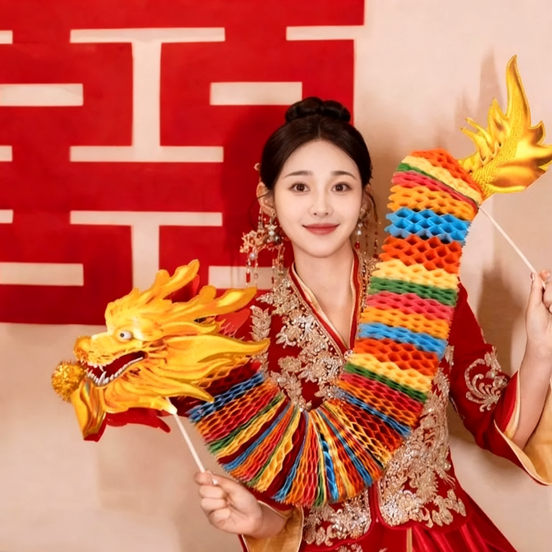 接亲迎亲摄影晨袍拍照道具结婚舞龙新娘婚房装饰伴娘出片神器氛围