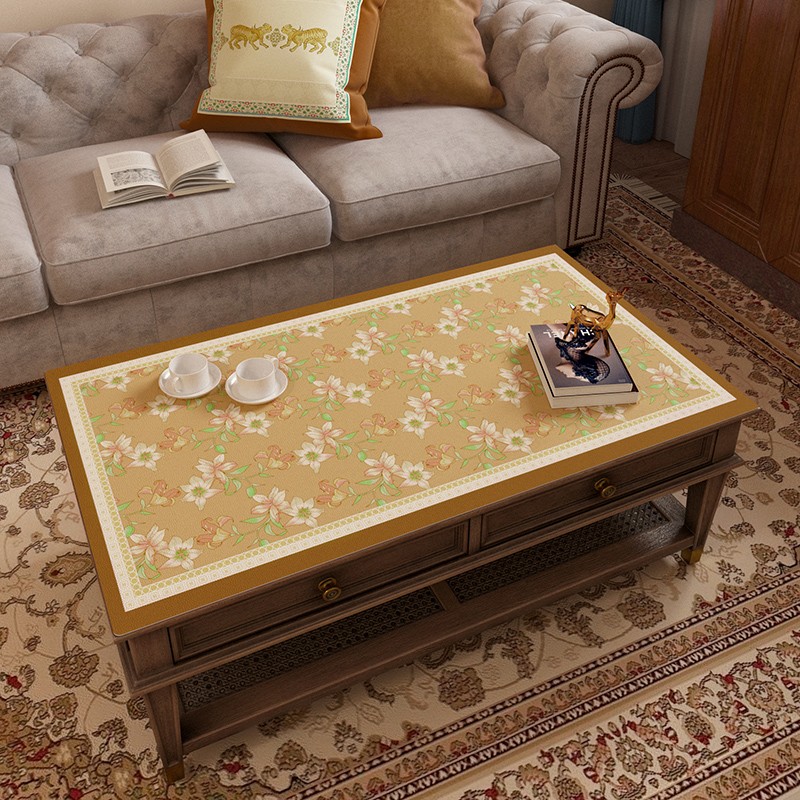轻奢茶几桌布防水防油客厅茶几垫免洗餐桌皮革桌垫美式高级感台布