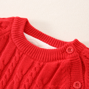 满月婴儿衣服加绒连体毛衣红色喜庆爬服男女宝宝秋冬套装百天周岁