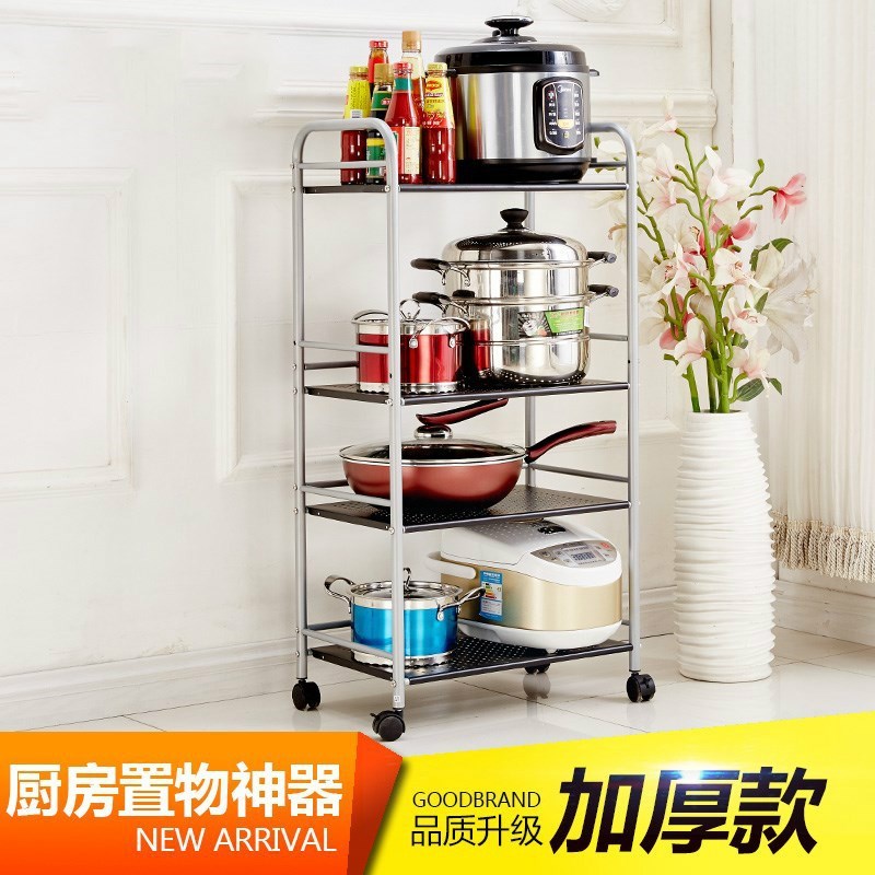 厨房不锈钢带轮子置物架可多层落地式货架万向轮微波炉放锅的移动