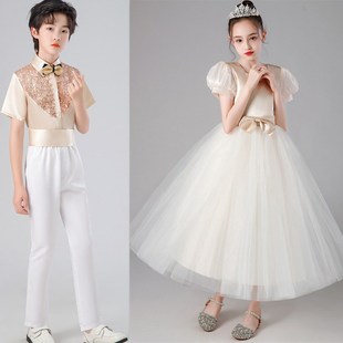 中小学生诗歌朗诵大合唱表演服女孩长裙礼服初中生歌咏比赛演出服