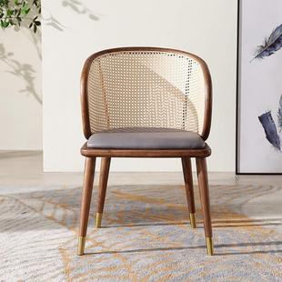 中藤编实木餐椅F676软包古围椅子靠背侘寂风家古北欧复喝茶休闲主