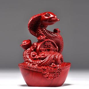 花TQ 饰红木工 678雕蛇摆件实木十木二生肖木制眼梨镜蛇家居客厅装