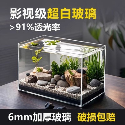 2025新款超白斗鱼缸小型金晶玻璃客厅乌龟方形裸缸家桌面立体