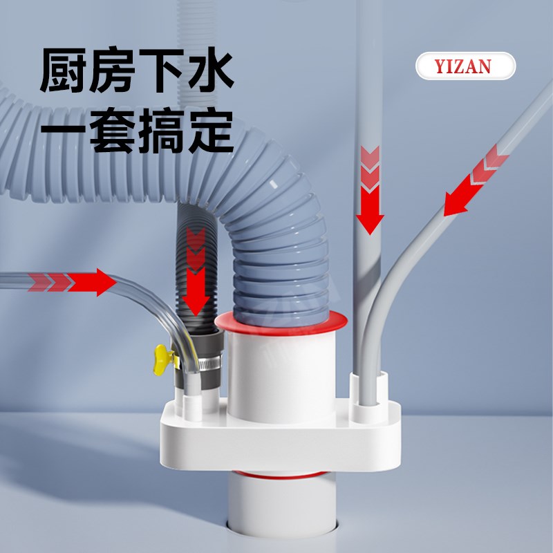 厨房下水管三头通净水器下水道三通分水器五通水槽排水防返臭神器