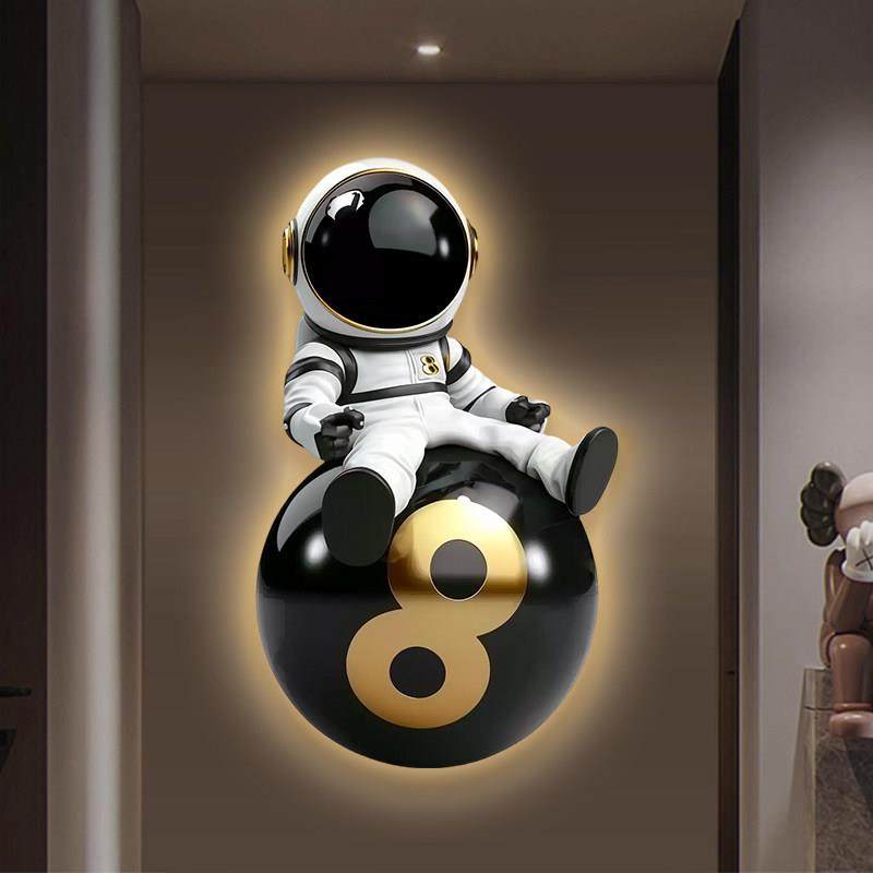 LED发光黑八桌球室台球厅墙面装饰画高端灯画高级儿童房壁灯挂画