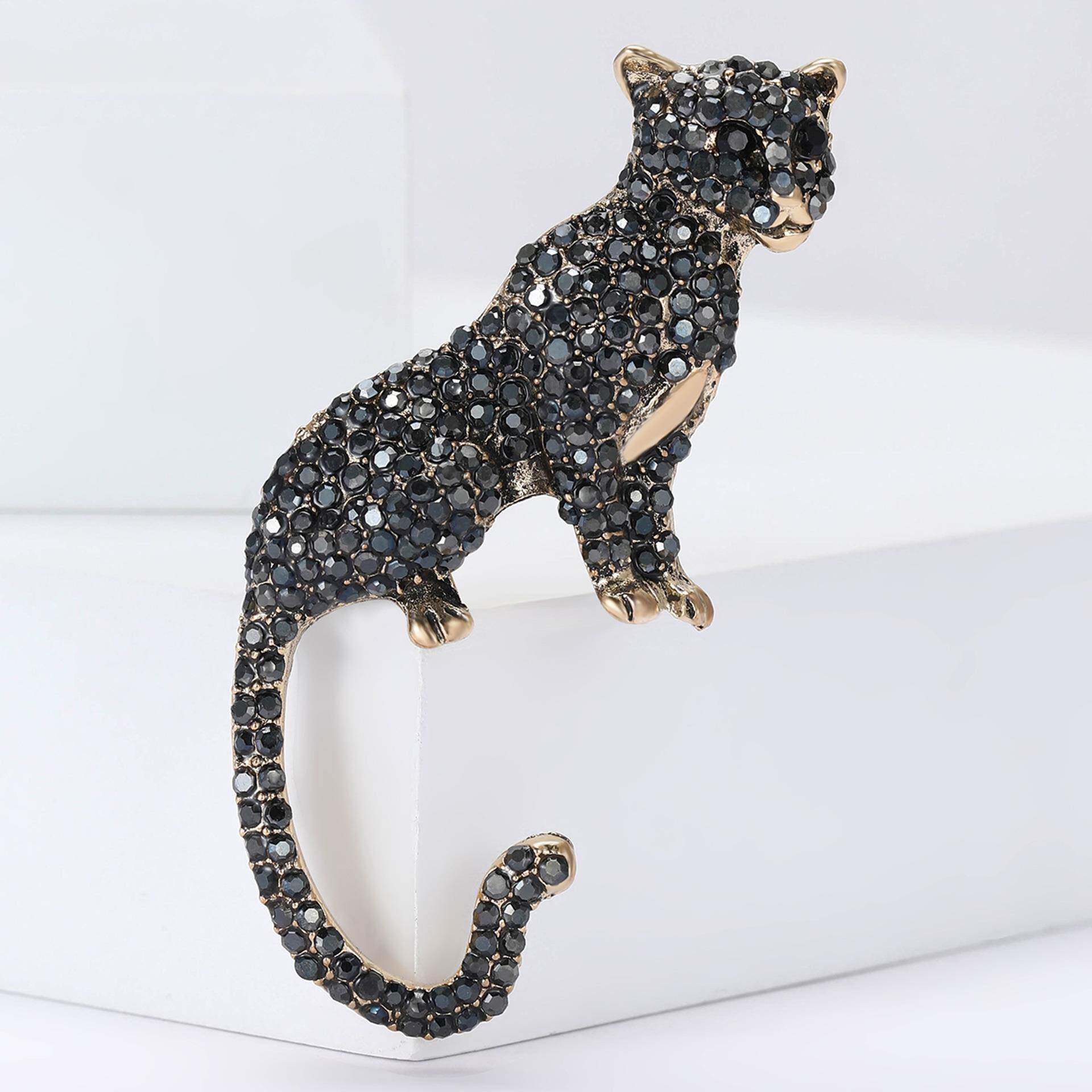欧美复古大气合金水钻猎豹胸针时尚百搭男式开衫大衣胸花饰品别针