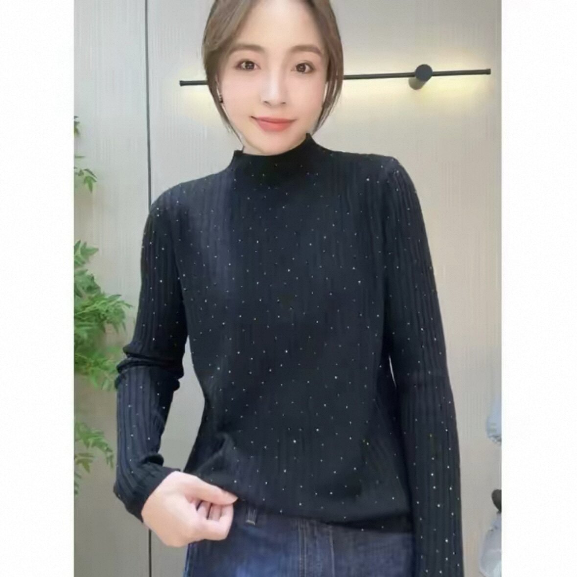 满天星针织衫半高领毛衣修身秋冬新款洋气打底衫长袖宽松上衣内搭