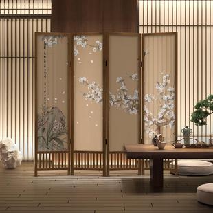 古典工笔花鸟实木折叠屏风隔断客厅玄关办公室可移动栅栏折屏 中式