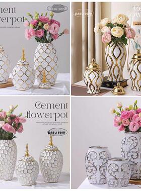 简约轻奢欧式客厅电视柜茶几玄关样板房创意立体纹理陶瓷花瓶摆件