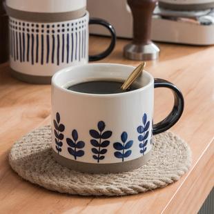 大容量早餐杯手绘粗陶马克杯家用陶瓷杯咖啡杯牛奶燕麦杯水杯 日式