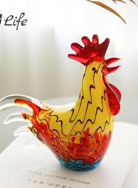 小公鸡琉璃混彩艺术摆件轻奢客厅儿童房玄关样板房装饰品乔迁送人