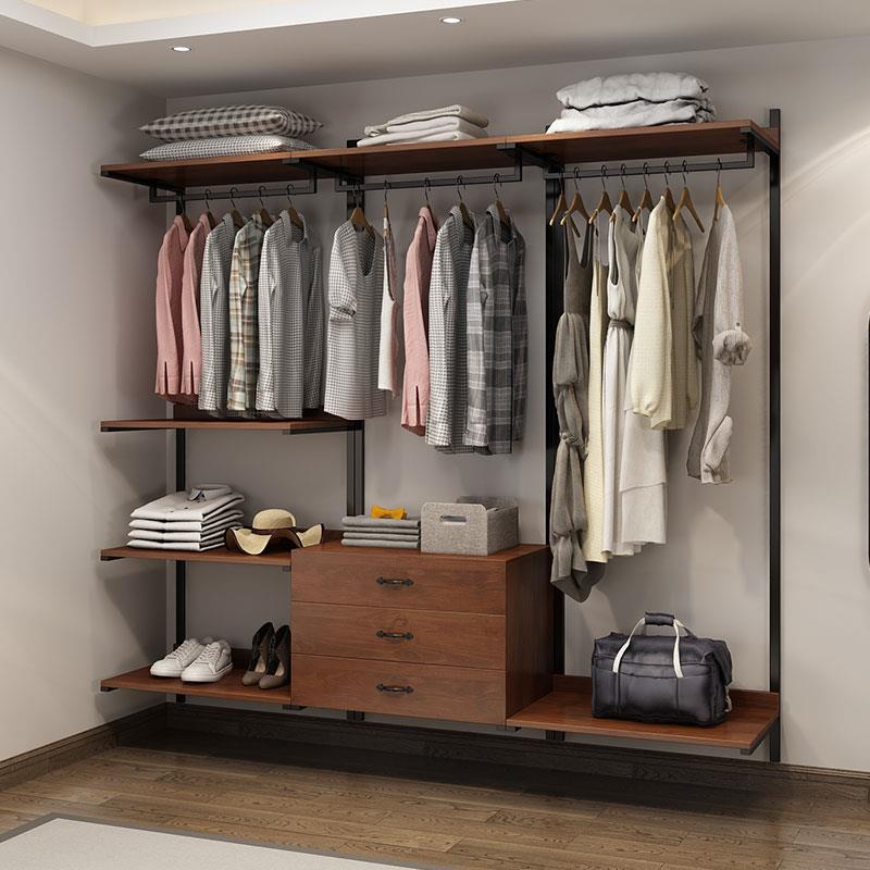 开放式无门衣柜卧室金属衣架铁艺挂衣架步入式衣帽间置物架挂墙式