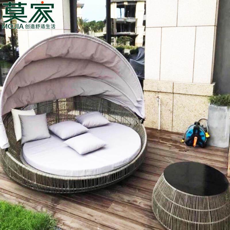 莫家户外躺床沙发北欧游泳池躺椅别墅庭院阳台藤编休闲圆床室外床