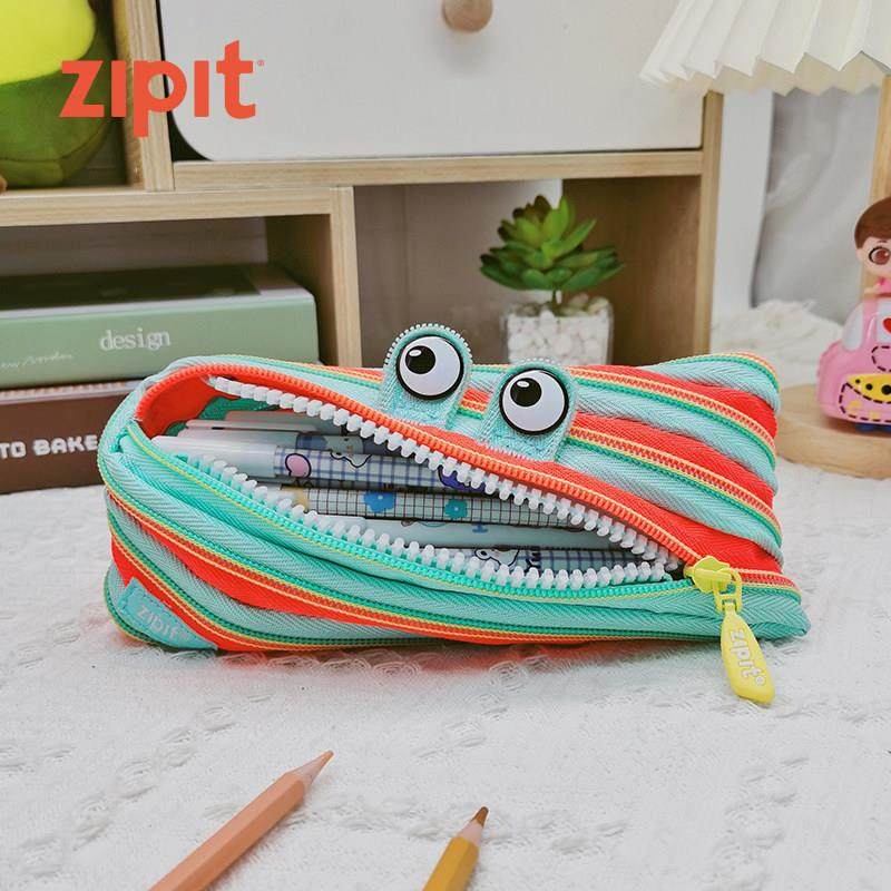 Zipit怪兽笔袋蓝橙条纹撞色笔盒文具盒大容量创意拉链袋收纳包,文具电教/文化用品/商务用品,文具盒,淘宝优惠券,粉丝福利购,淘宝优惠卷