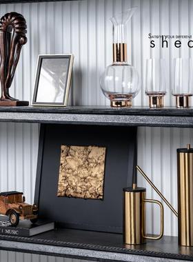 现代样板间高级感轻奢书柜书架桌面客厅酒柜玄关黑金系装饰品摆件