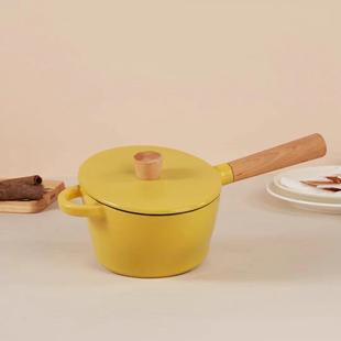 外贸单柄带盖奶锅珐琅铸铁锅无涂层早餐锅辅食锅家用商用可电磁炉