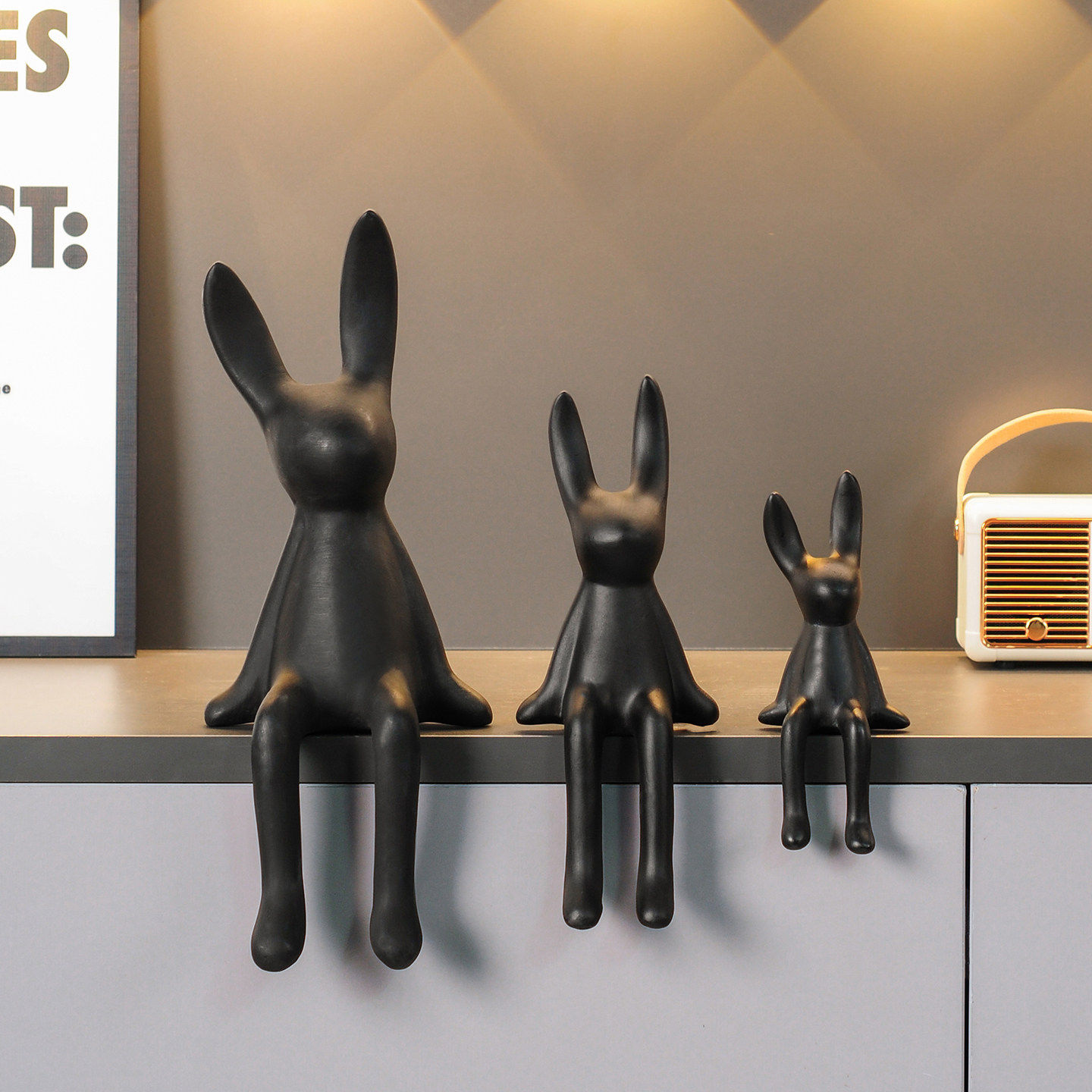 坐姿长耳兔摆件客厅电视背景墙酒柜情绪稳定轻奢高级感家居装饰品,家居饰品,装饰摆件,淘宝优惠券,粉丝福利购,淘宝优惠卷