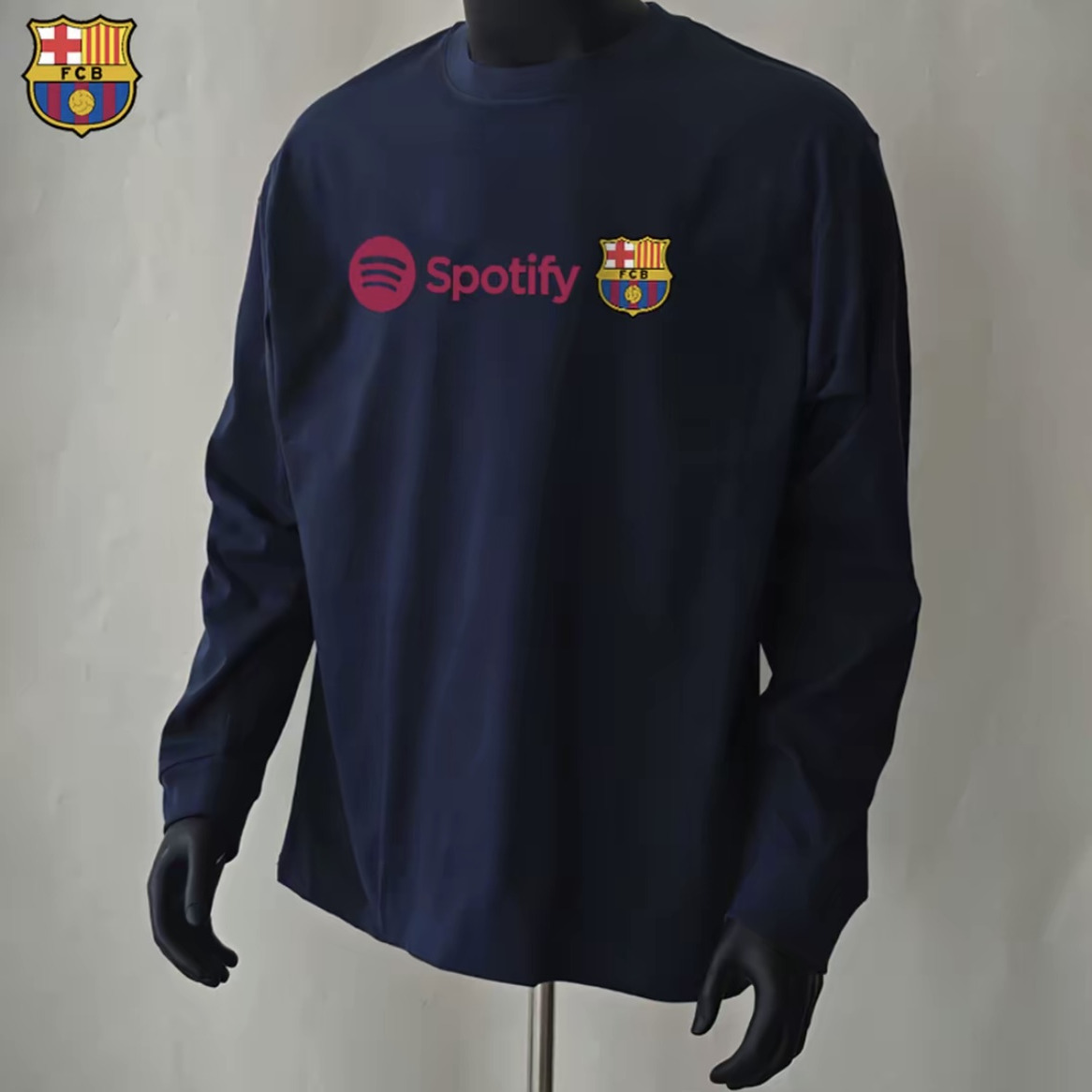 270g重磅100%纯棉长袖T恤男巴萨皇马足球上衣螺口运动休闲打底衫