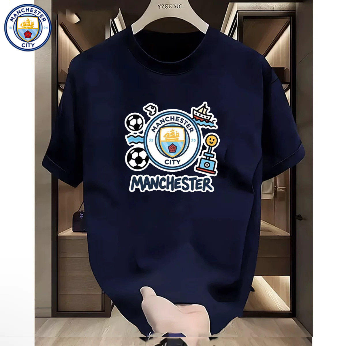 重磅不透纯棉短袖英超曼城25/26赛季新款足球T恤夏季宽松休闲球衣