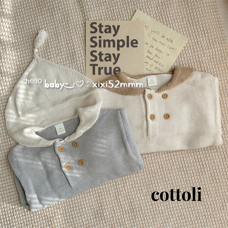 日单小木马cottoli针织翻领流苏上衣套头毛衣男女宝