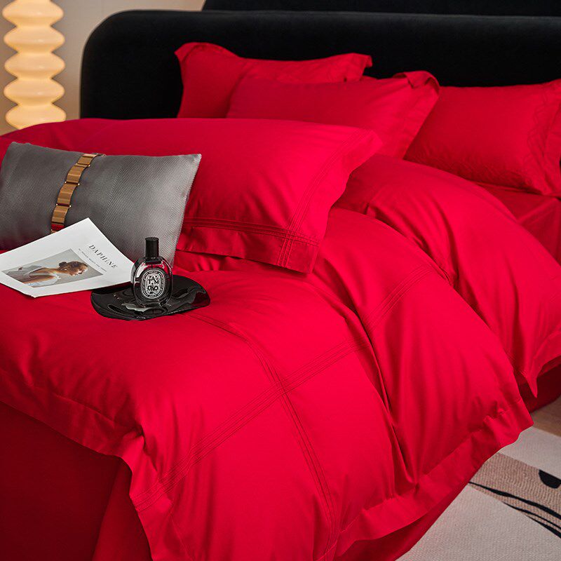 简约结婚四件套大红色喜字全棉纯棉婚庆被套床单喜嫁喜被床上用品