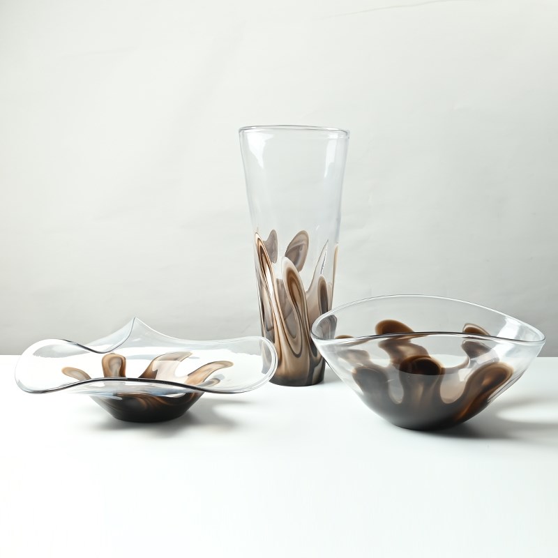 简约透明玻璃插花器家居餐桌台面糖果盘摆件样板间茶几装饰水果盆