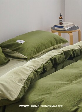 造卧zwow三层空气层暗纹提花苔藻绿色亲肤A类全棉床单床笠四件套