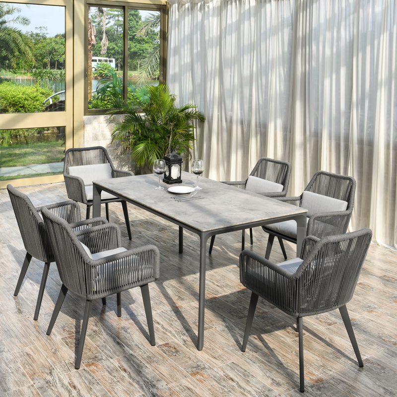 户外桌椅休闲藤椅大桌别墅花园露台外摆餐桌椅民宿简约编绳桌椅