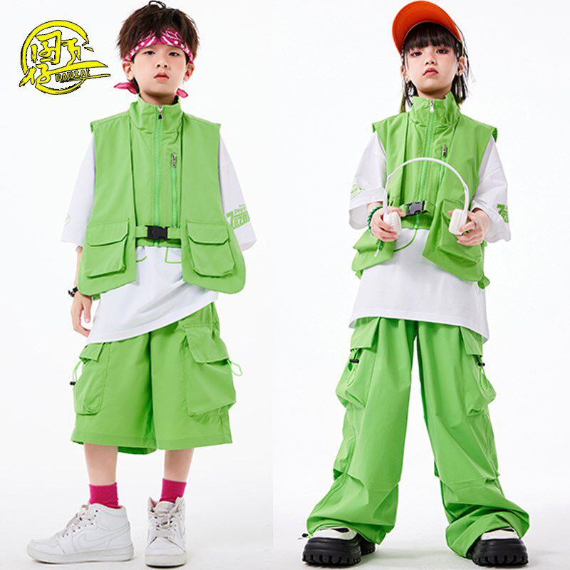 儿童街舞服套装男童潮酷马甲嘻哈hiphop架子鼓表演出服女童走秀服