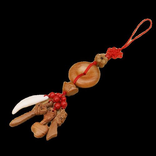 中国结红绳桃木平安扣挂件刀剑斧夜路随身吊坠男女护佑书包挂饰