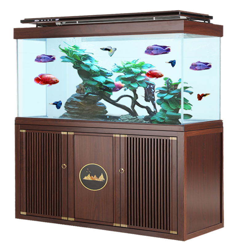 新中式鱼缸客厅中小型落地水族箱造景底柜超白缸底滤水草植物草缸