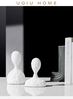 黑白陶瓷人物雕塑艺术轻奢摆件软装样板间家客厅玄关书房桌面装饰