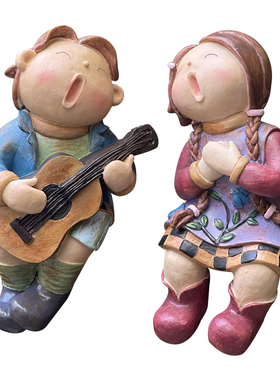 美式乡村人物摆件创意庭院装饰布置可爱娃娃雕塑户外阳台花园造景